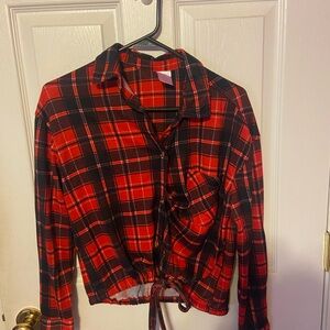 No Boundaries Red and Black Checkered Top